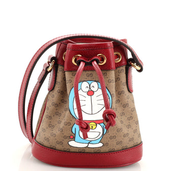 Gucci Doraemon Bucket Bag Printed Mini GG Coated Canvas Mini Brown