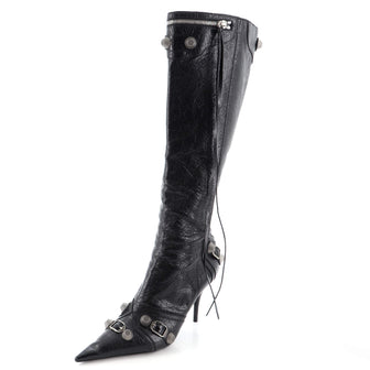 Balenciaga Women's Cagole Knee High Boots Studded Leather 90