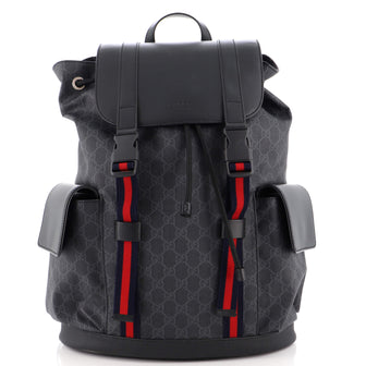 Gucci Double Pocket Buckle Backpack GG Coated Canvas Large