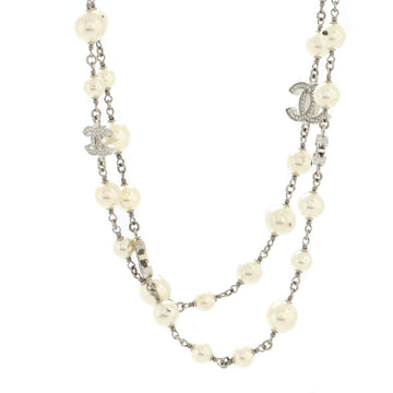 Chanel CC Station Long Necklace Metal with Faux Pearls and Crystals