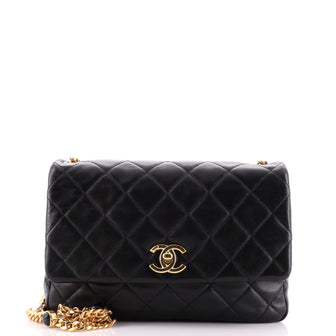 Chanel Resin Pearl Chain Flap Bag Quilted Lambskin Medium