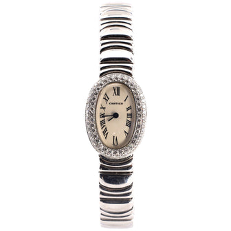 Cartier Baignoire Quartz Watch White Gold with Diamond Bezel 18