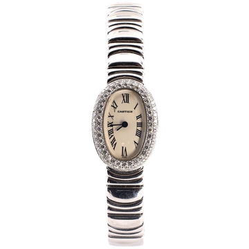 Cartier Baignoire Quartz Watch White Gold with Diamond Bezel 18