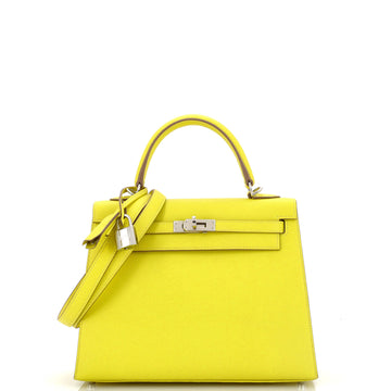 Hermes Kelly Handbag Yellow Epsom with Palladium Hardware 25