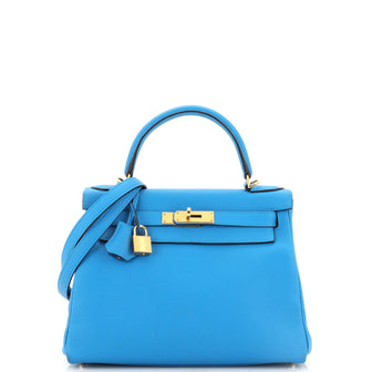 Hermes Kelly Handbag Blue Togo with Gold Hardware 28