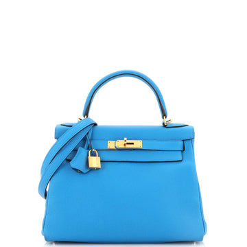 Hermes Kelly Handbag Blue Togo with Gold Hardware 28