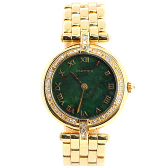 Cartier Panthere Vendome Green Dial Quartz Watch Yellow Gold with Diamond Bezel 30