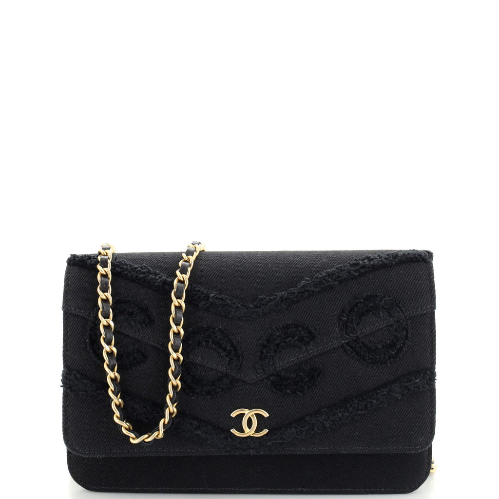 Chanel Coco Wallet on Chain Fringe Chevron Denim Black 197807108