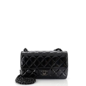 Chanel So Black Classic Single Flap Bag Quilted Patent Mini