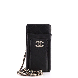 Chanel O Phone Holder Crossbody Bag Quilted Caviar