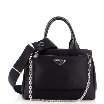 Prada Zip Pocket Chain Tote Bag Tessuto with Leather Small