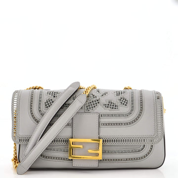 Fendi Lace Baguette Chain Bag Embroidered Leather Medium