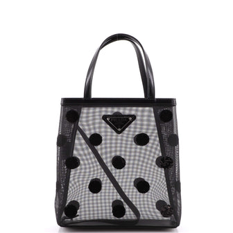 Prada Polka Dot Logo Open Tote Sequined Mesh Small