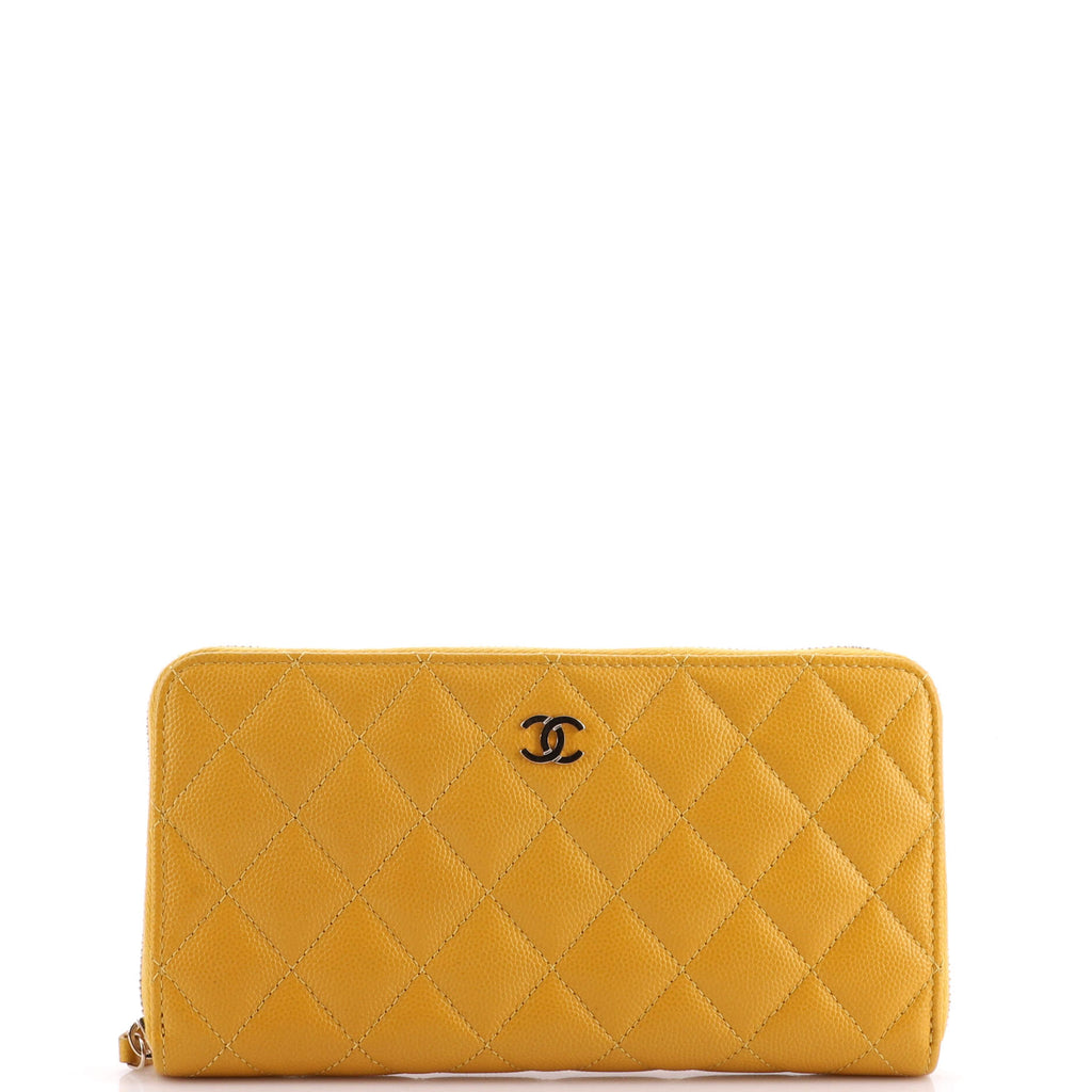 CHANEL Caviar Quilted Mini Wallet On Chain WOC Yellow 894743