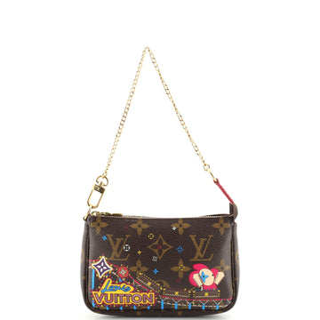 Louis Vuitton Pochette Accessoires Limited Edition Vivienne Xmas Monogram Canvas Mini