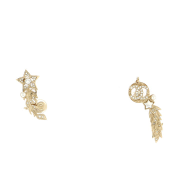 Chanel CC Star Feather Wheat Clip-On Climber Earrings Metal with Crystals and Faux Pearls