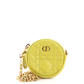 Christian Dior Caro Round Pouch with Chain Cannage Quilt Leather Mini