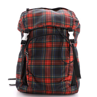 Prada Double Buckle Backpack Printed Tessuto Medium