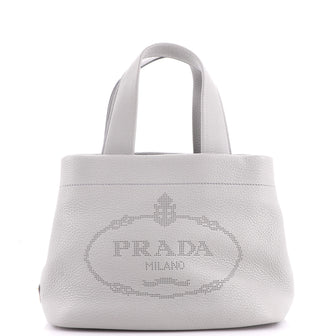 Prada Logo Tote Bag Perforated Leather Small