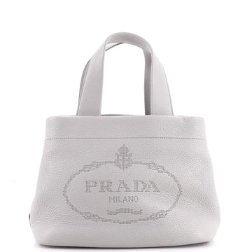 Prada Logo Tote Bag Perforated Leather Small