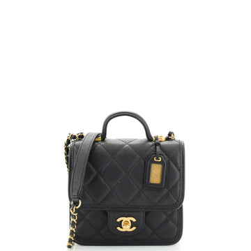 Chanel School Memory Top Handle Flap Bag Quilted Caviar Mini