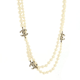 Chanel CC Station Short Necklace Faux Pearls and Metal with Crystals
