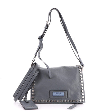 Prada Etiquette Flap Bag Studded Glace Calfskin Small