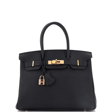 Hermes Birkin Handbag Black Togo with Rose Gold Hardware 30