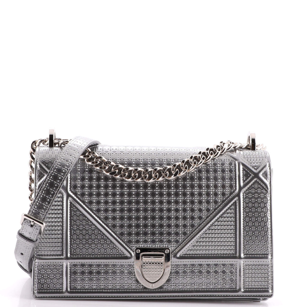 Christian Dior Silver Leather Medium Diorama Flap Shoulder Bag