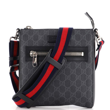 Gucci Web Strap Front Zip Messenger Bag GG Coated Canvas Small