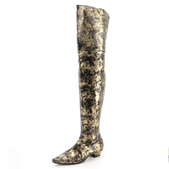 Chanel Women's Knee High Boots Metallic Leather
