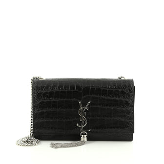 Saint Laurent Classic Monogram Tassel Crossbody Bag Crocodile Embossed Leather Medium Black