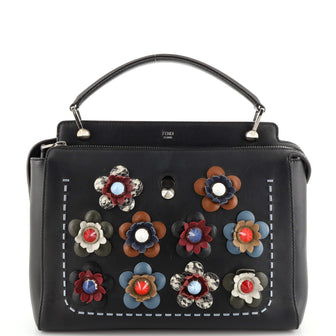 Fendi Flowerland DotCom Convertible Satchel Embellished Leather Medium