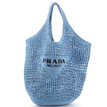 Prada Triangle Logo Bucket Tote Raffia