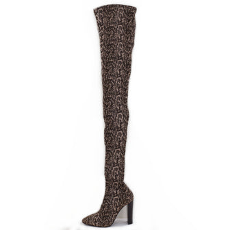 Saint Laurent Women's Knee High Moon Boots Stretch Fabric