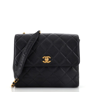 Chanel Vintage Square CC Flap Bag Quilted Caviar Small