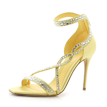 Alexander McQueen Women's Ankle Cuff Heeled Sandals Satin with Crystals