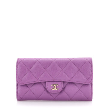 Chanel CC Gusset Classic Flap Wallet Quilted Caviar Small