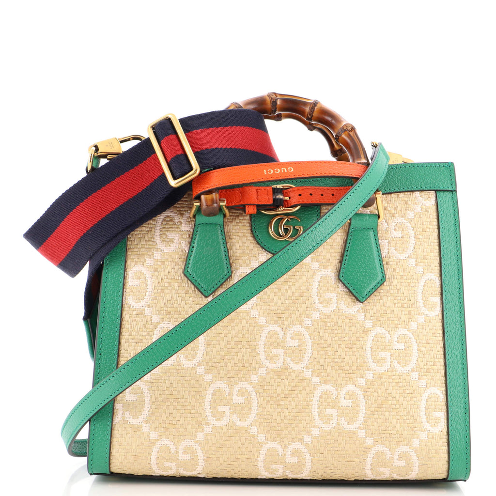 Gucci Diana NM Bamboo Handle Tote GG Raffia Small Green 1980141