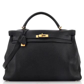 Hermes Kelly Handbag Black Togo with Gold Hardware 40