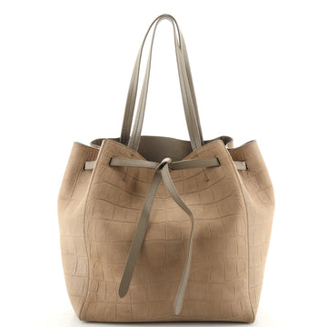 Celine Phantom Tie Cabas Tote Crocodile Embossed Nubuck Small