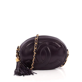 Chanel Vintage Tambourine Crossbody Bag Leather Mini Black