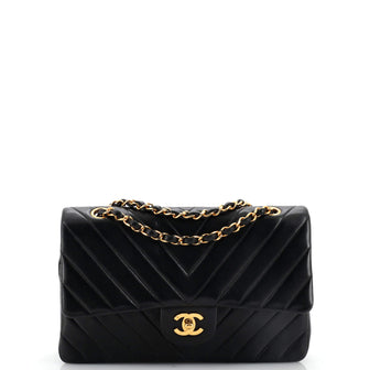 Chanel Vintage Classic Double Flap Bag Chevron Lambskin Medium