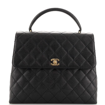 Chanel Vintage Classic Top Handle Flap Bag Quilted Caviar Jumbo