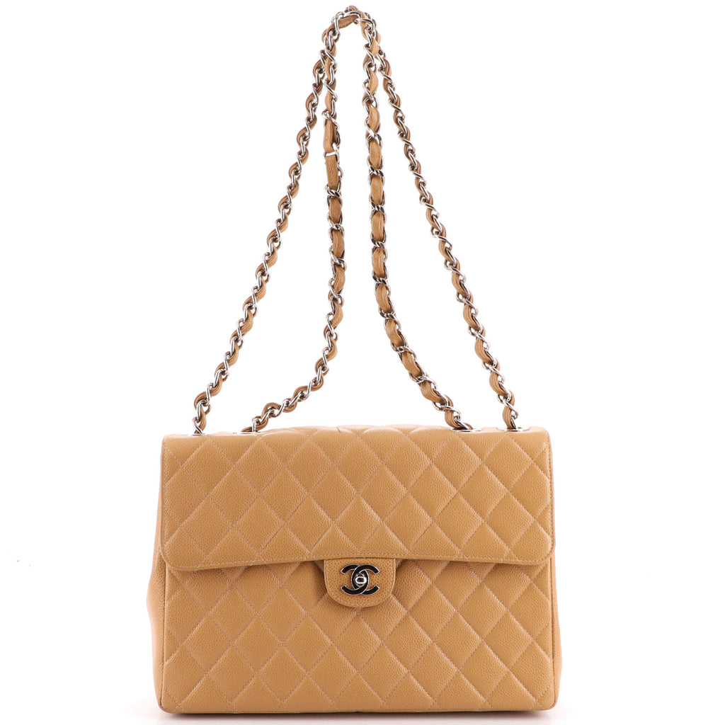 Chanel Leather Jumbo Single Flap Bag Taupe