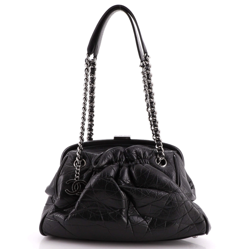 Chanel Paris-New York Pleated Frame Bag Distressed Lambskin Small Black  19813125