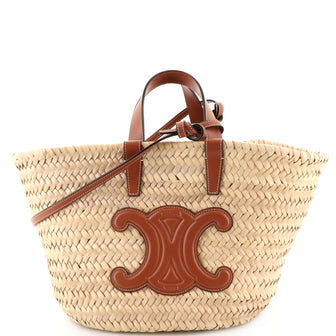 Celine Triomphe Basket Shoulder Bag Raffia with Leather Medium