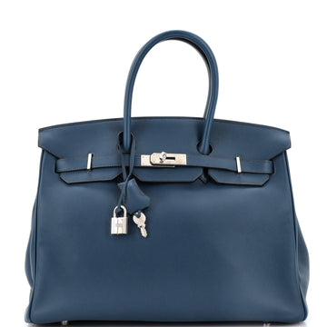 Hermes Birkin Handbag Blue Swift with Palladium Hardware 35