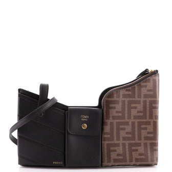 Fendi Bustine 3 Pockets Crossbody Bag Leather and Zucca Coated Canvas Mini