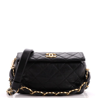 Chanel CC Links Hobo Quilted Crumpled Lambskin Small Neutral
